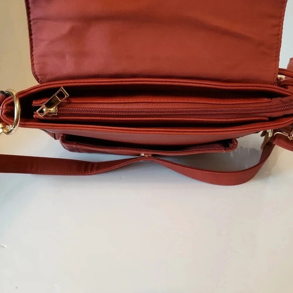 Cleo Orange/Brown Fold-Over Tassel Saddle Bag/Crossbody Medium Bag. - Picture 6 of 11